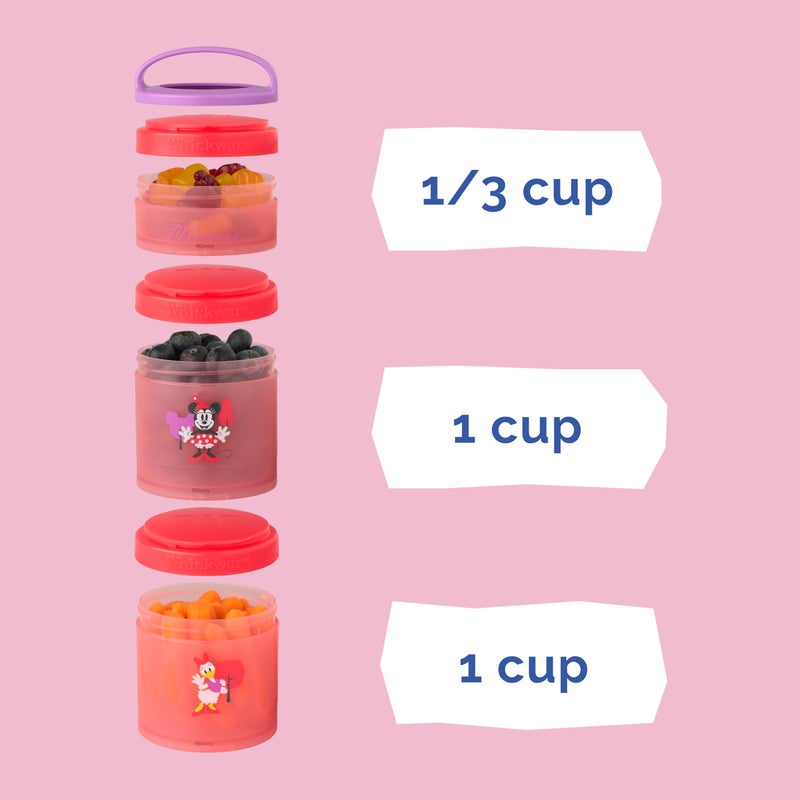 Whiskware Disney Stackable Snack Containers for Kids and Toddlers, 3 Stackable Snack Cups for School and Travel, Minnie and Daisy - Image 3